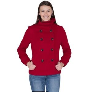 Chic Double-Breasted Cottagecore Normcore Red Pea Utility Coat X